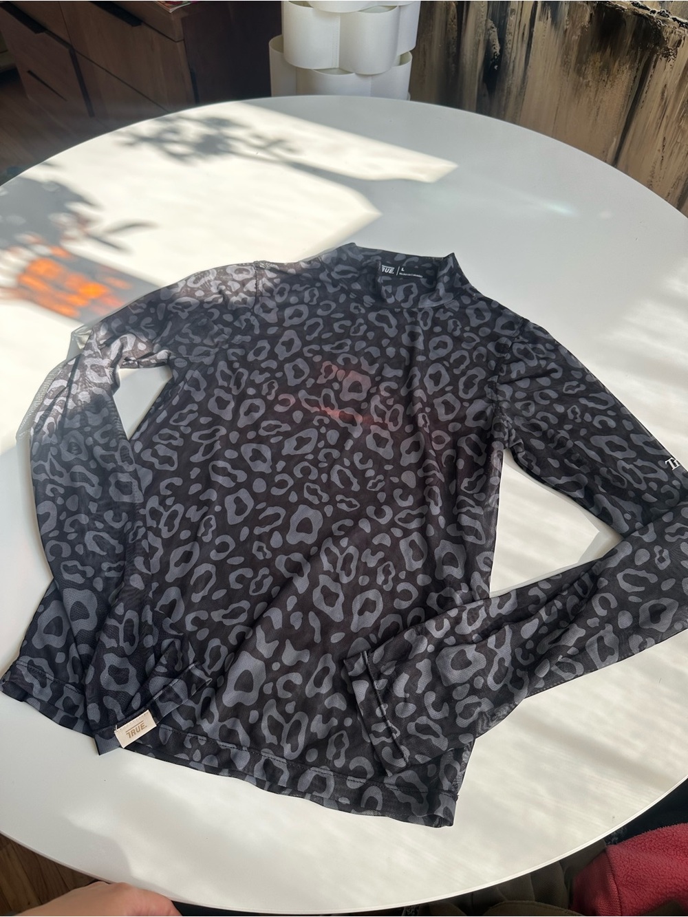 Grey Black Leopard Print Long Sleeve Top